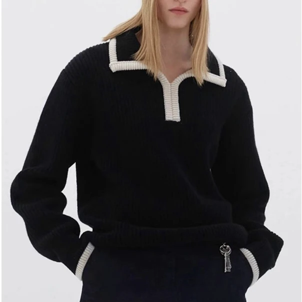 

Women's Sweater, New Autumn and Winter Lapel Pullover, Long Sleeve Knitted Wool Sweater, Lazy Style Loose Polo Neck Sweater 2024
