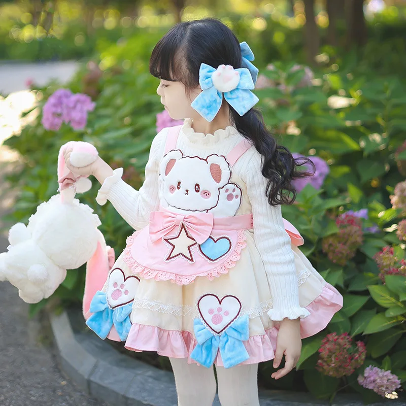 Children's Lolita Strap Skirt Girl's Small Fragrance Set Dress Girl Baby Bear Plush Bow Skirt