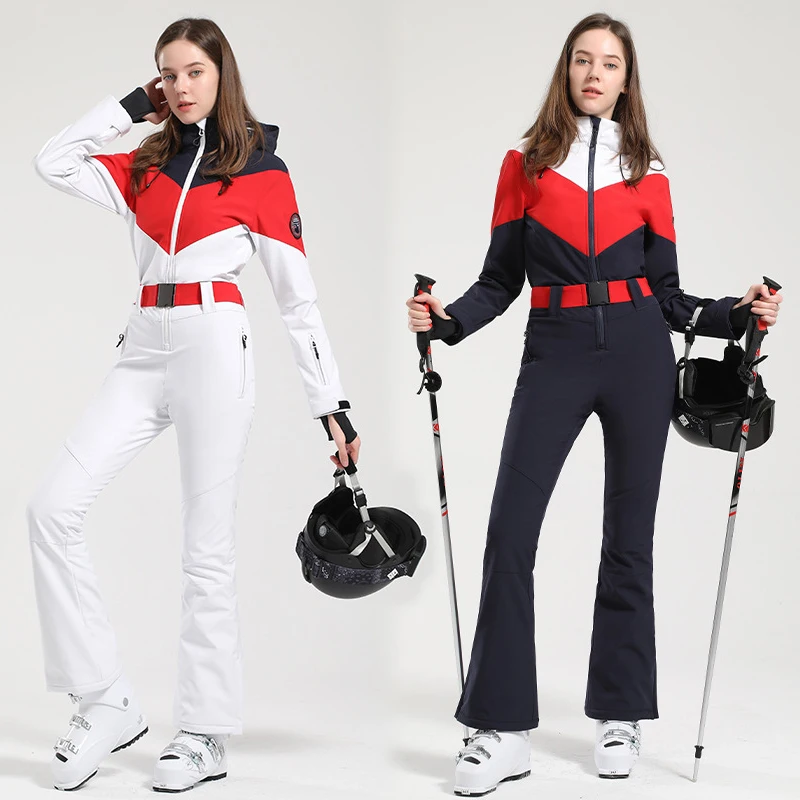 Traje de esquí de una pieza para mujer, peto ajustado, conjunto de Snowboard al aire libre, cálidos a prueba de viento, ropa de invierno - AliExpress