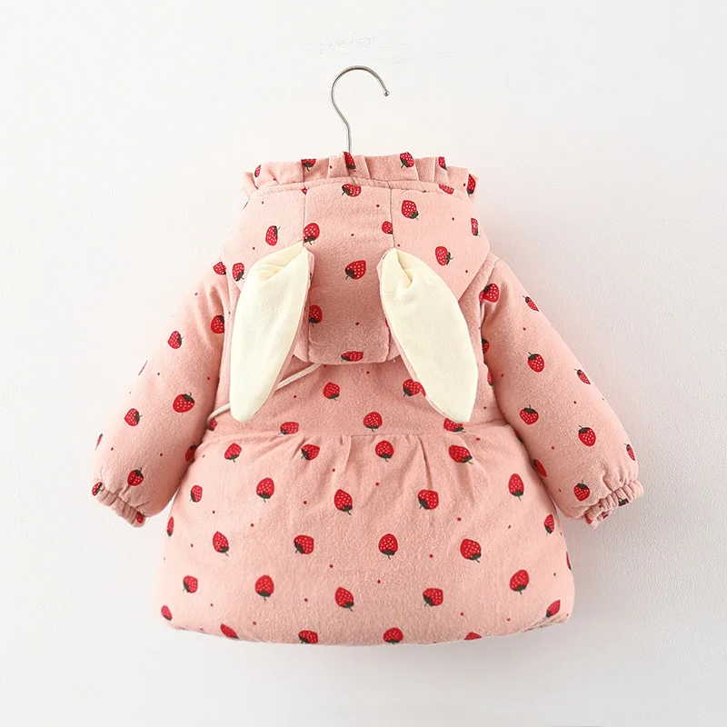 Baby Girl'S Cotton Jacket Cute Strawberry Hooded Girl'S Cotton Jacket For Autumn And Winter Warm Winter Clothing