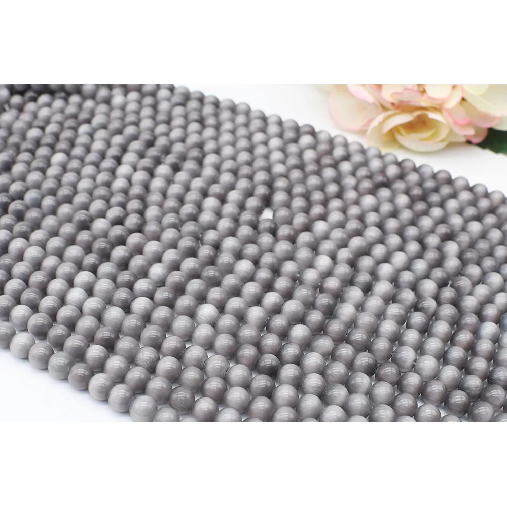 6mm Natural Smooth Dark Grey cat's eye Round stone beads For DIY Bracelet Necklace Jewelry Making Strand 15
