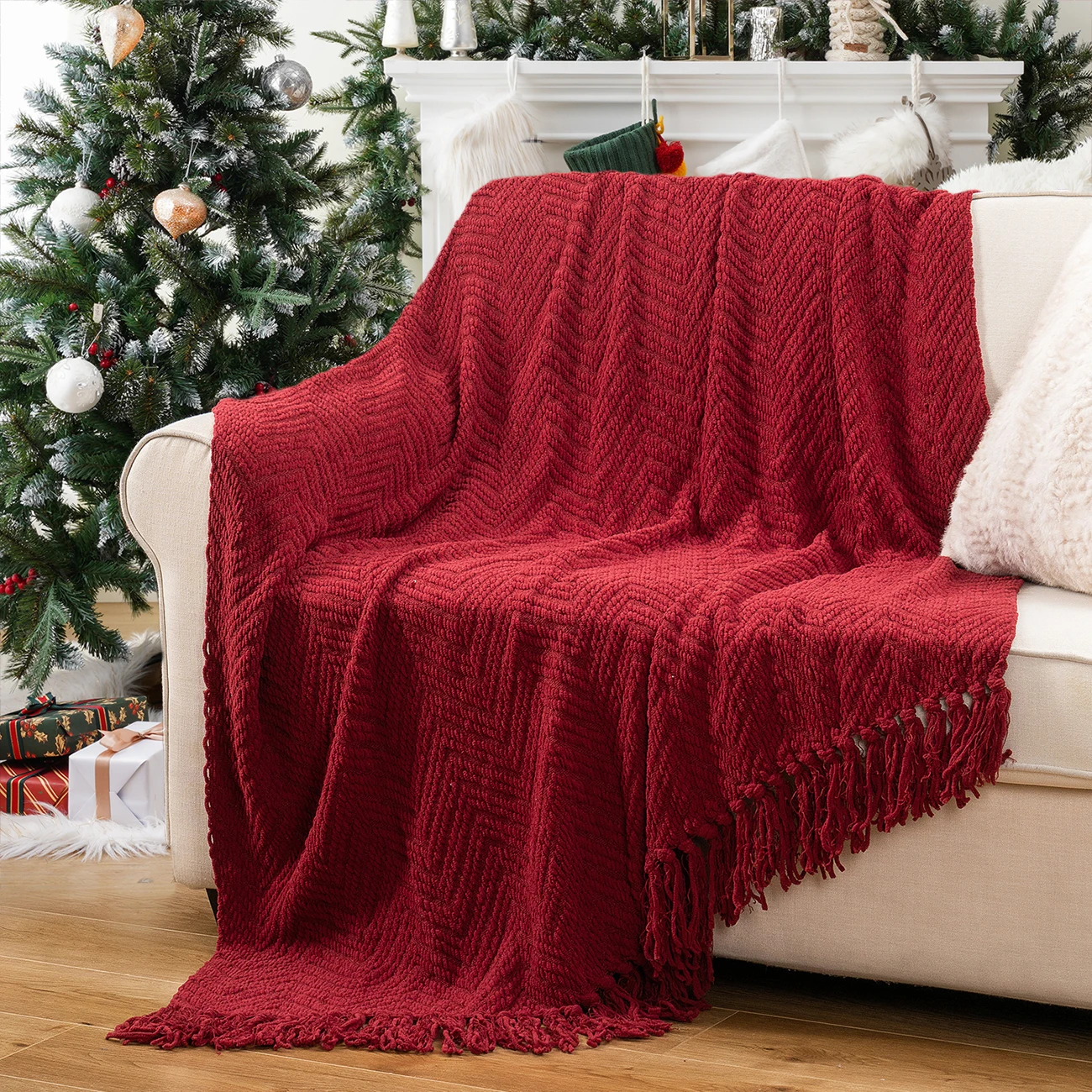 Hand Knitted Thickened Blanket Knitted Throw Blanket Soft Warm Decorative Sofa Bedspread Christmas Home Decor