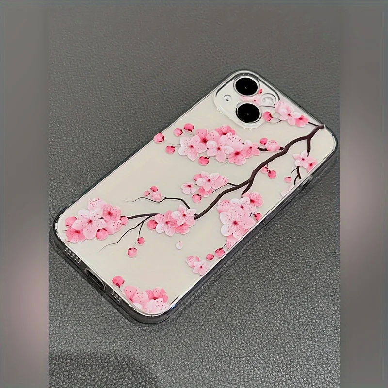 Pink Plum Blossom Shockproof Transparent Phone Case Cover