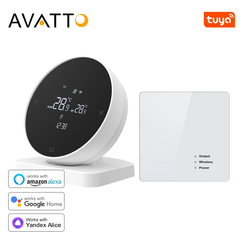 AVATTO Tuya WiFi Smart Thermostat For Alexa Google Home,RF Wireless Receiver Temperature Controller For Water Gas Boiler