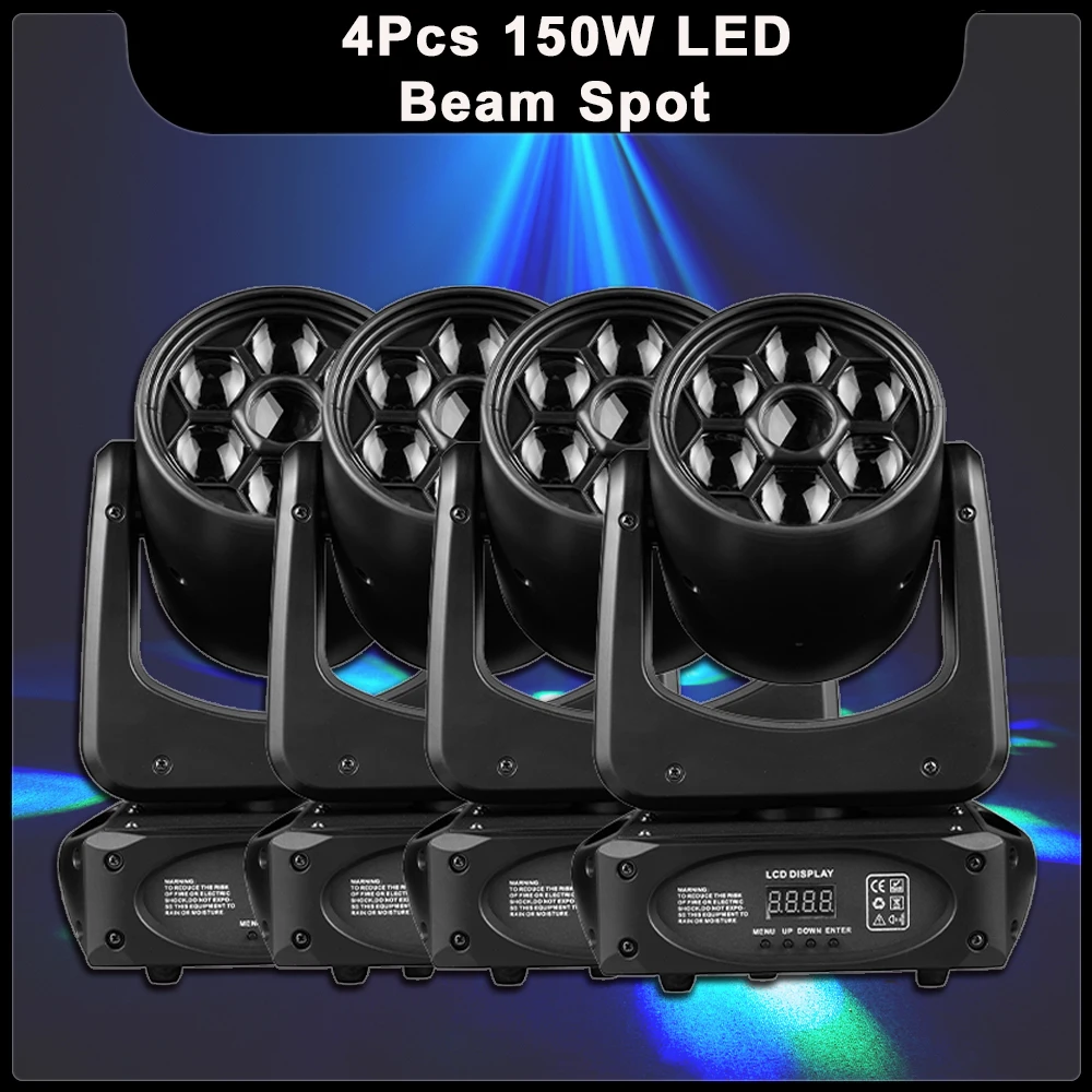 

4Pcs/lot 150W LED 6 Bee Eye Spot Beam Moving Head Light RGBW Gobo Strobe Effect DMX512 Dj Disco Bar Night Club Stage Lights