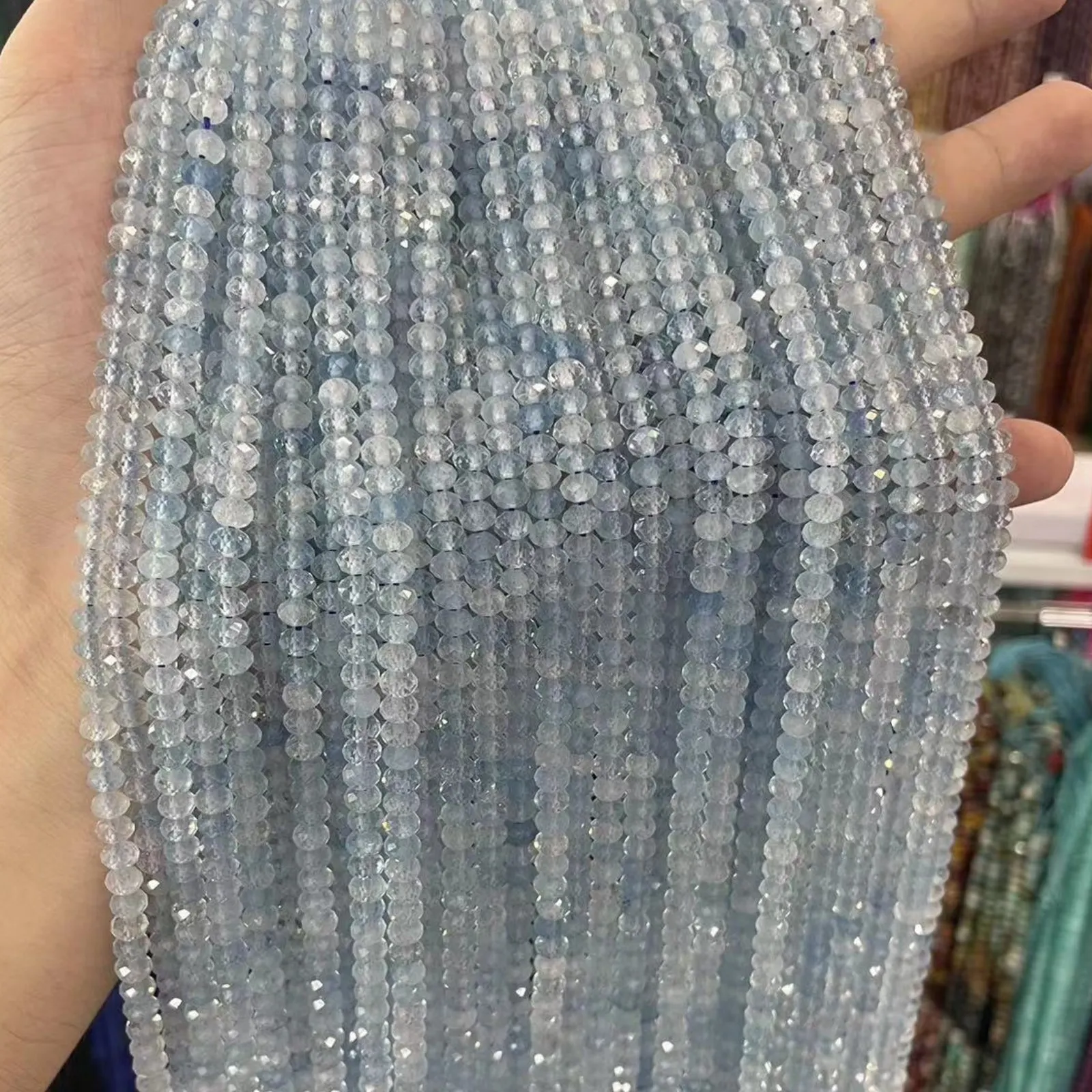 Natural Stone Faceted AAAAA Blue Aquamarine Rondelle Spacer Beads Abacus Loose Beads 3*5mm For Bracelets Necklace Jewelry Making