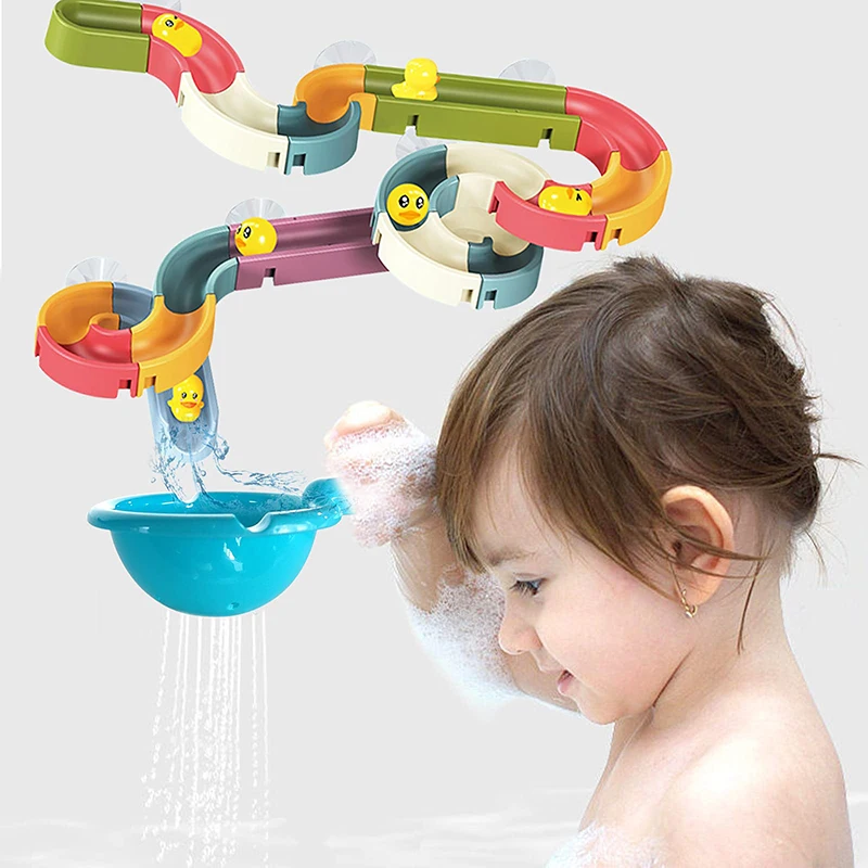 Baby Bath Toys Water Slide Track with Suction Cup Ducks DIY Marble Race Run Assembling Bathroom Bathtub Kids Toy Children Gifts 2