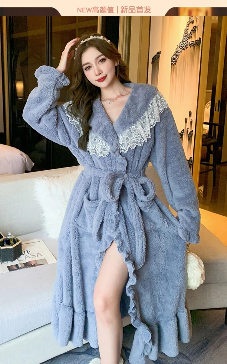 Batas tipo Kimono de franela gruesas y cálidas para mujer