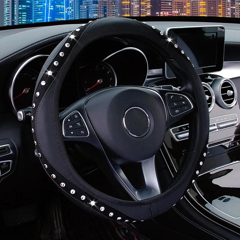 

Car Rhinestones Steering Wheel Cover Crystal Diamond Sparkling Steering Wheel Protector Car Accessories High Quality 37-38cm