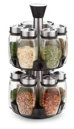 12-Jar Revolving Spice Rack Organizer - Spinning Countertop Herb and Spice  Rack Organizer with 12 Glass Jar Bottles (Spices Not Included)