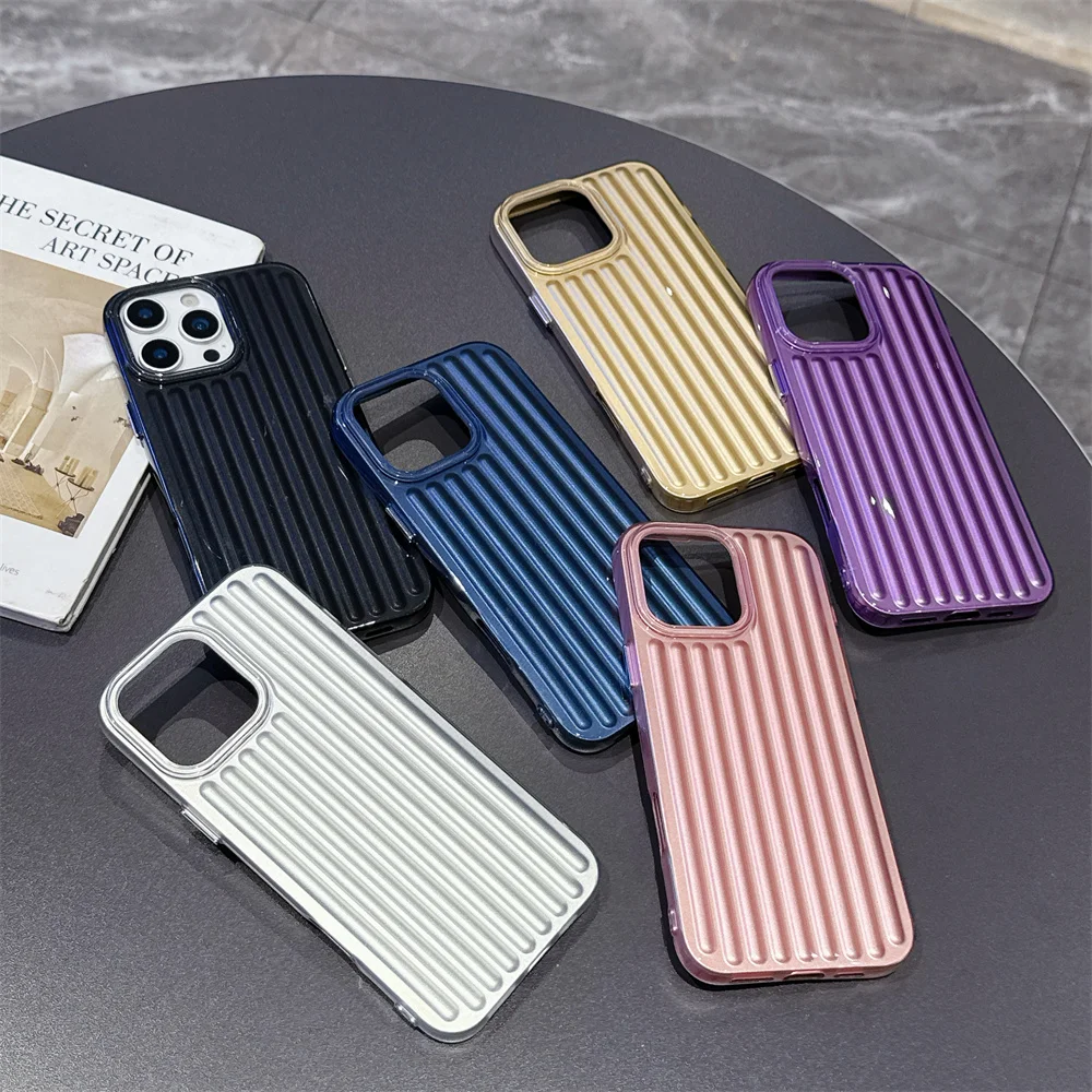 Luxury Corrugated Metallic Paint Matte Case For iPhone 17 Air 16 15 14 13 12 11 Pro Max Plus 16E Soft TPU Shockproof Back Cover 6