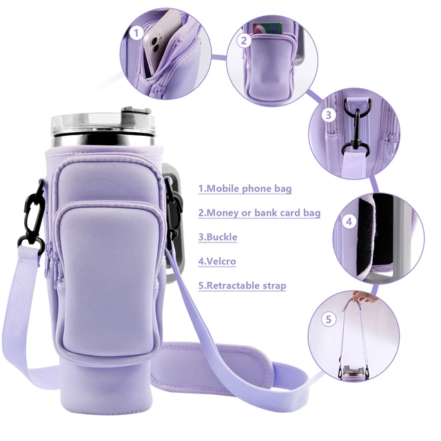 1pc Crossbody Bag Insulated Water Bottle Cover Sleeve for Stanley Cup Anti-fall 30oz/40oz Tumbler Protective Carrier Pouch Strap 2