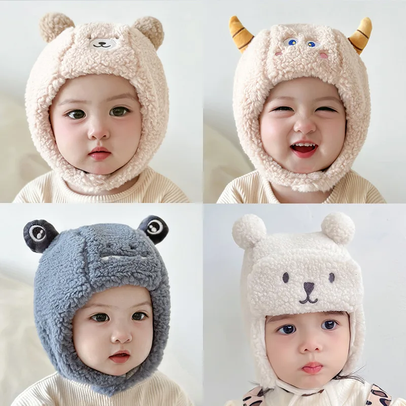 

Kid's Beanie Baby Autumn Winter Cute Lamb Wool Fleece Hat Infant Warm Thickened Windproof Cap Boys Girls Children Free Shipping
