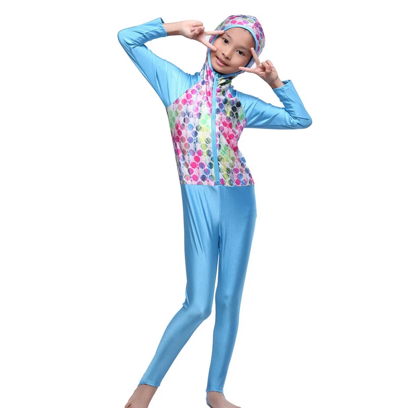 Full Coverage Bodysuits Swimming suits for Girls Printing Bathing Diving One-piece Muslim Swimsuits Quickdry Musulman Burquinis
