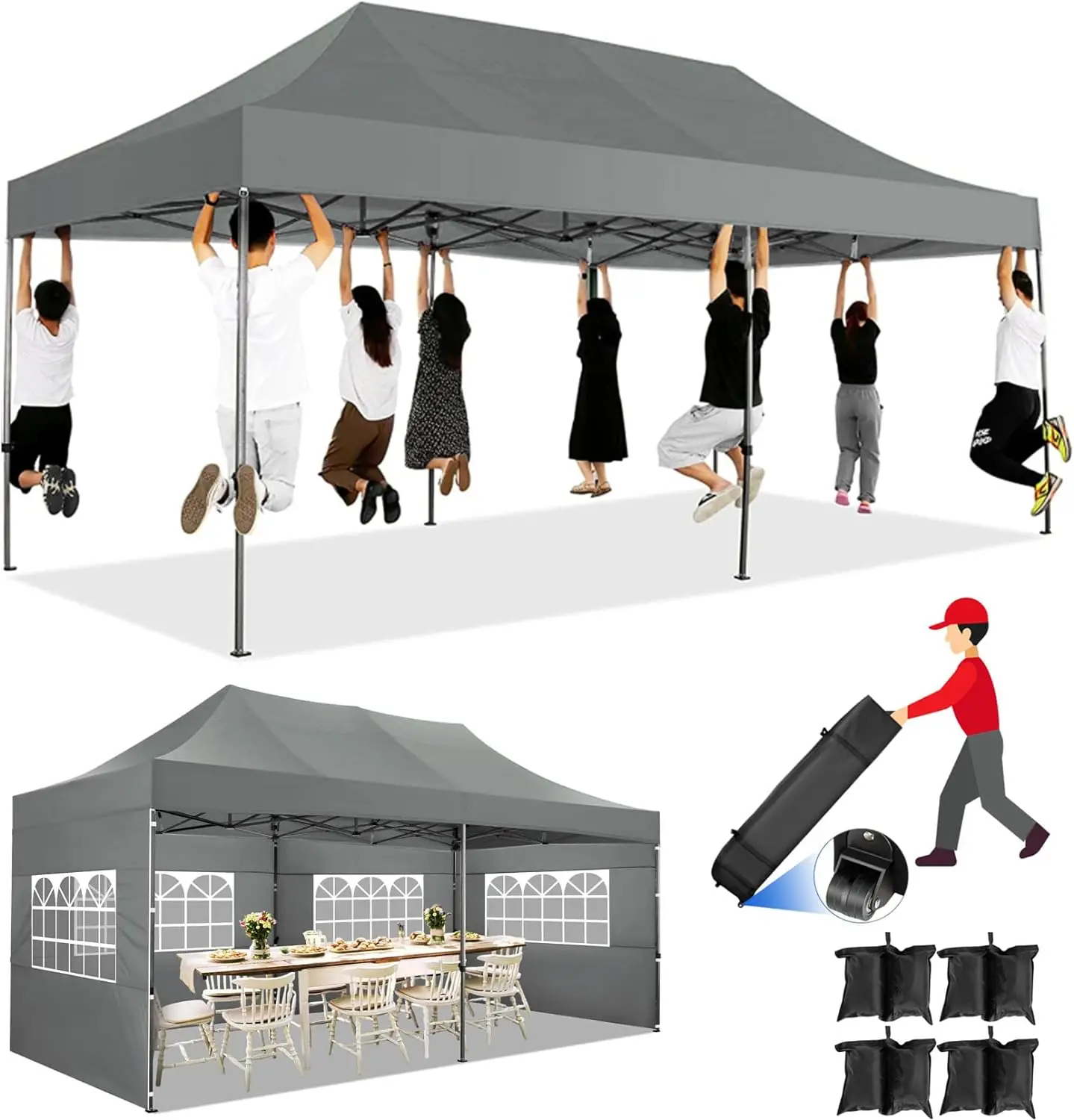 

10x20 Pop up Heavy Duty Canopy Tent with 6 sidewalls Commercial Heavy Duty Tent UPF 50+ All Weather Waterproof Outdoor Wedding