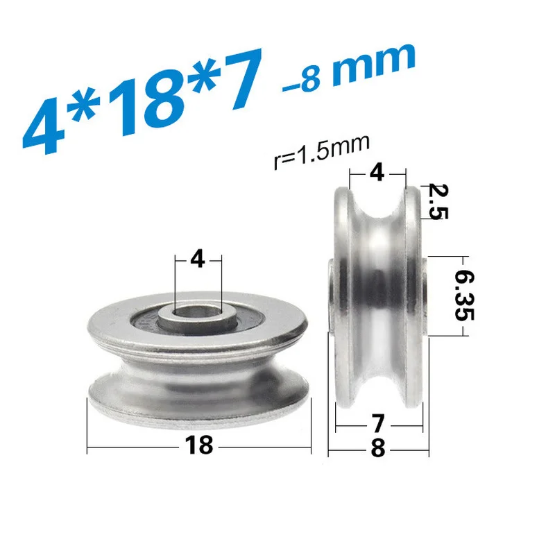 Metal pulley U4*18*7 steel wire wheel metal groove 4mm inner diameter U concave wheel rust prevention sliding wheel 1PC fixed pulley lifting rope pulley moving door window slide wheel