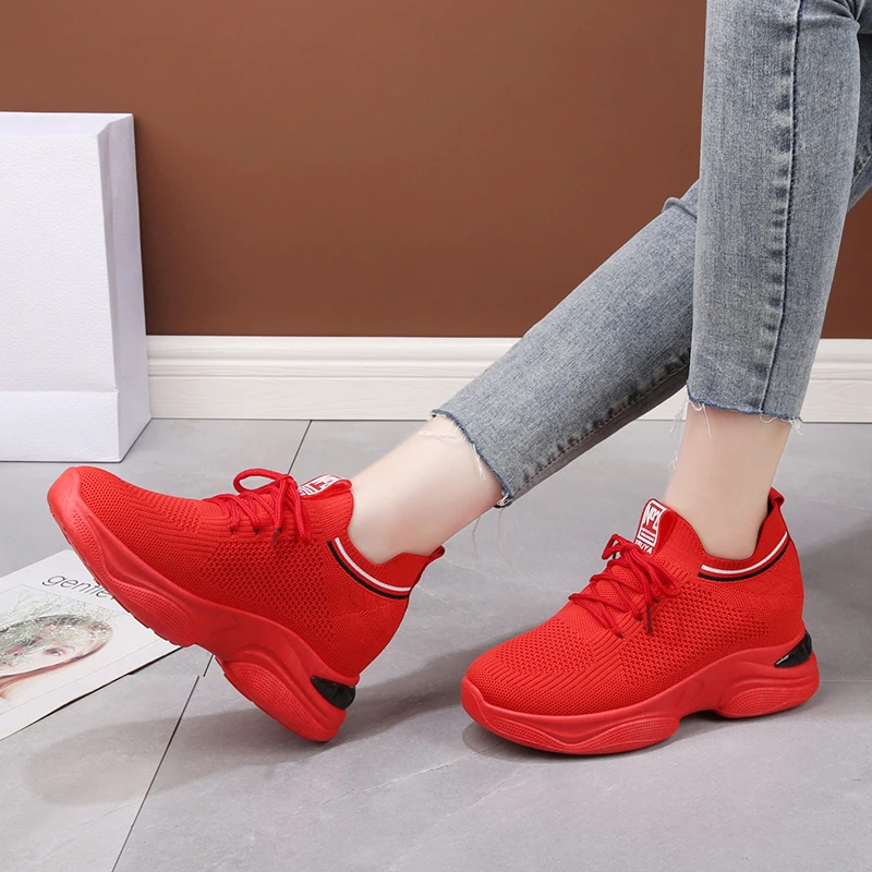 

Classic Women's Mesh Sneakers Korean Style Solid Color Lace-up Breathable Thick Bottom Height Increase Shoes Sapato Feminina