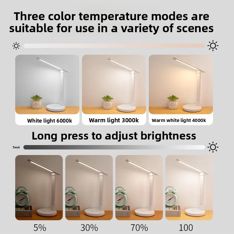 LED Desk Lamp 3 Levels Dimmable Touch Night Light USB Rechargeable Eye Protection Foldable Table Lamp Bedroom Bedside Reading