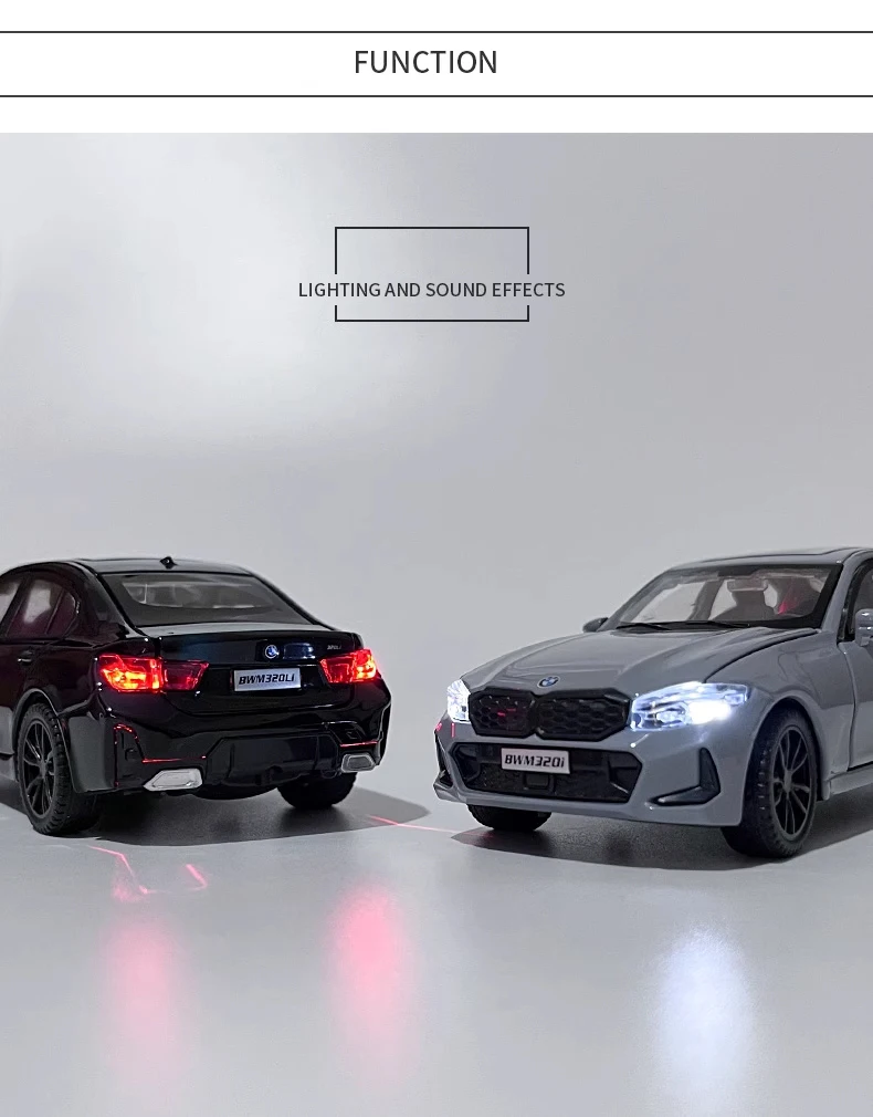 Alloy Car With Led Light 1:32 Bmw 320I Children'S Car Toy With Sound And Light