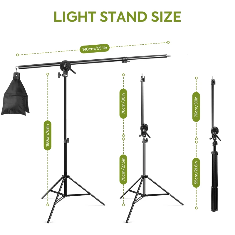 5.2ft Photography Light Stand 2-1in Adjustable Softbox Tripod Stand With 4.5ft Boom Arm And Weight Bag For Photo Studio Light