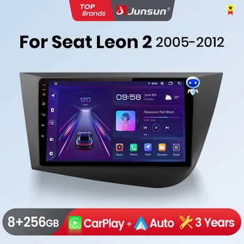Radio para Auto Junsun con CarPlay Inalámbrico y Android Auto para Seat Leon MK2 2005 2006 2007 2008 -2012, Estéreo Multimedia 2 DIN con Ventilador Integrado, Navegación GPS, SWC, Bluetooth, FM, RDS, DSP, Pantalla IPS, Sistemas Inteligentes para Auto, 4G, WiFi, 8 Núcleos, Unidad Principal Plug&Play 1
