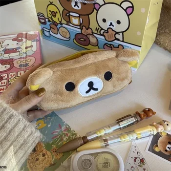 Astucci per matite a forma di orsetto dei cartoni animati per bambine, astuccio portapenne Rilakkuma Kawaii, organizer per penne, articoli di cancelleria per la scuola, regali.