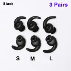Anti - Slip Ear Hooks and Soft Silicone Ear Tips - 3 Pairs Set (Black)