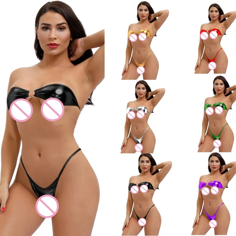 Women's Three Point Erotic Lingerie Set Lace Up Bra String Thong Strapless Set Sexy Porno Lingerie