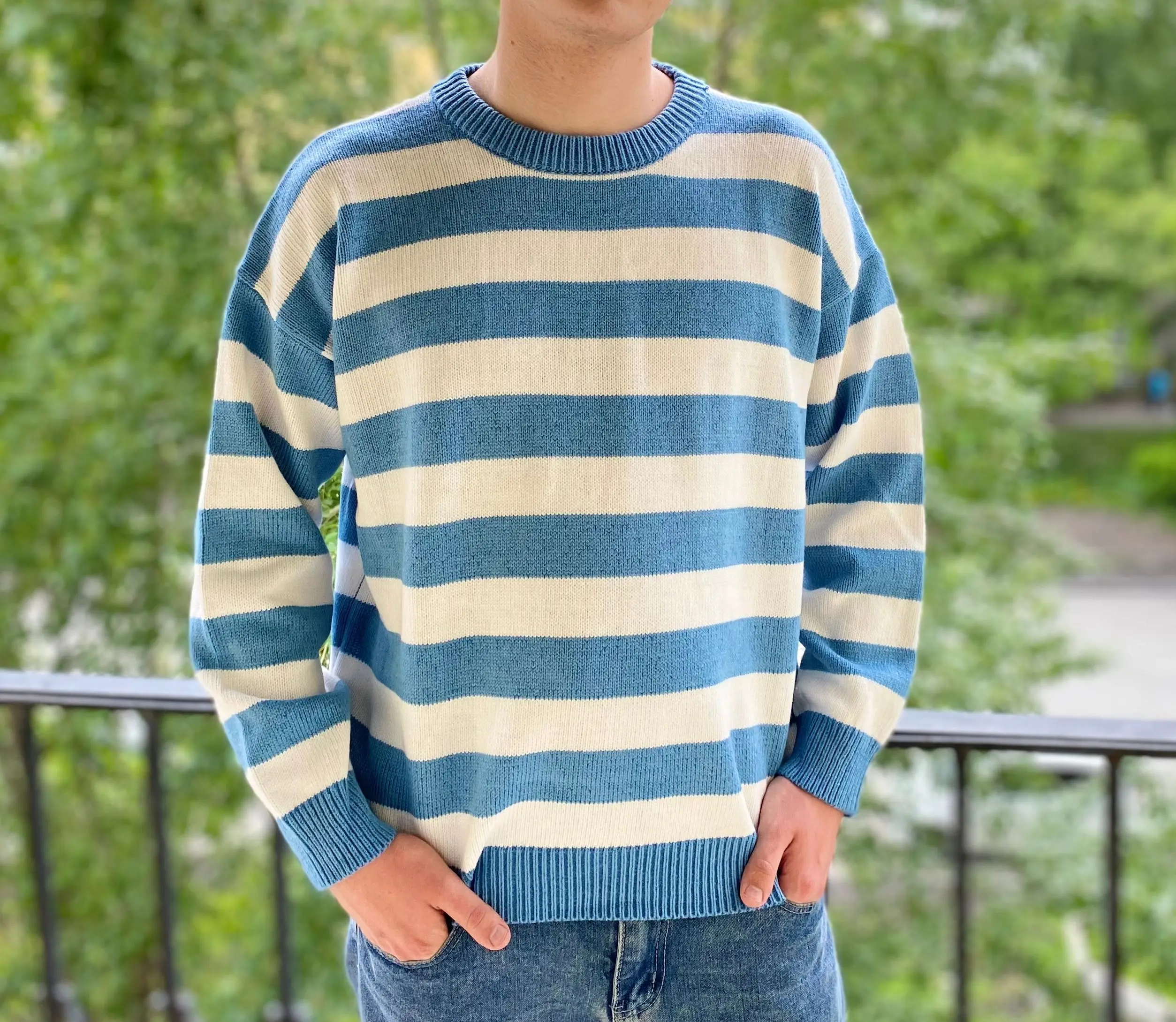2022 Fashion New Striped Sweater Blue And White Men's And Women's Loose  6-color Casual Korean Version Knitted Jacket Top M-3XL - AliExpress Women's  Clothing