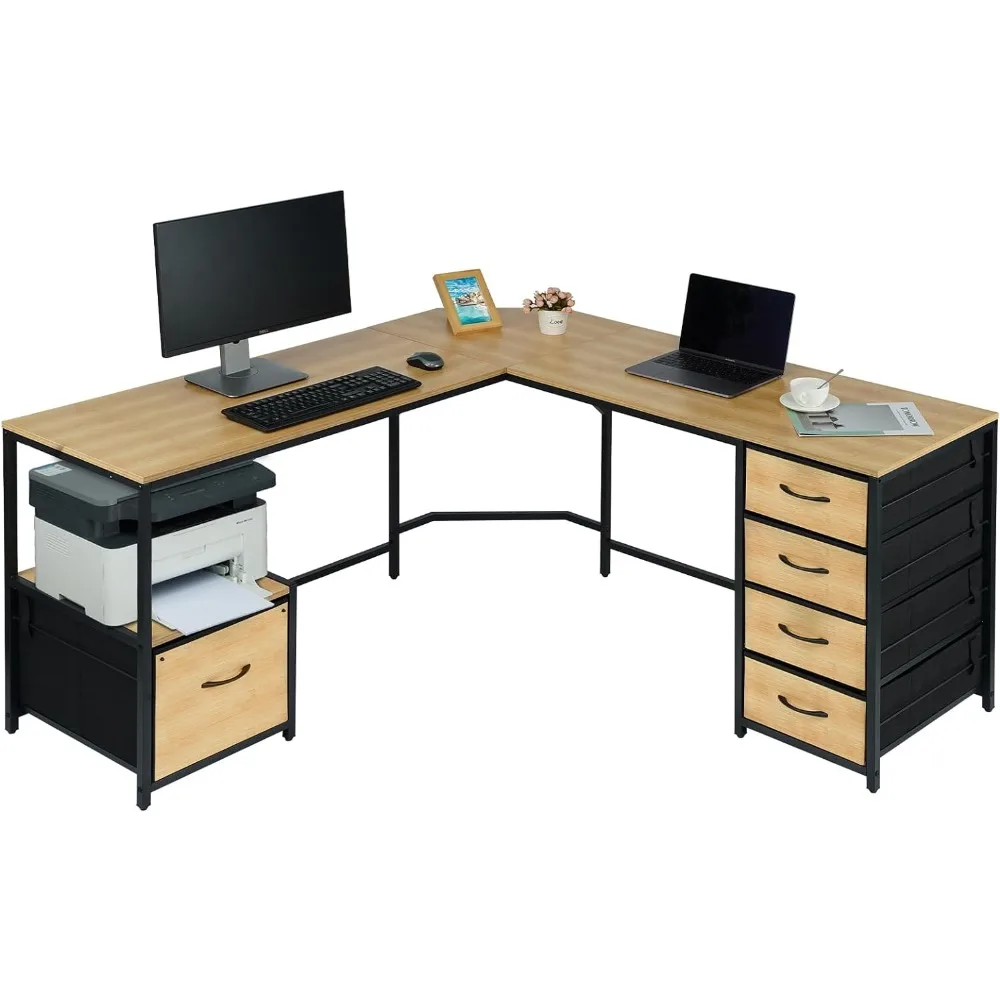 

TOPSKY L-Shaped Desk Corner Computer Desk with 18.9" Depth Workstation, Cloth File Cabinet for Letter Size File Folder and 4 Clo