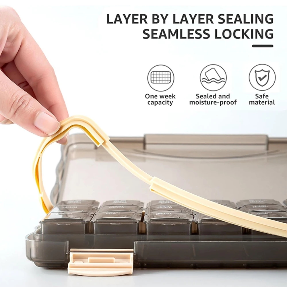 Enhanced Travel Pill Organizer - Weekly 3/4 Daily, Large Capacity with 21/28 Compartments