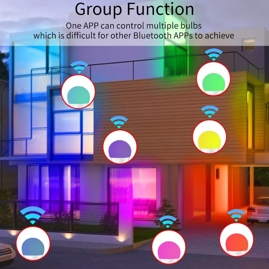 Smart RGB LED Light Bulb with Adjustable Wattage - E27 Base, Tuya-Controlled, Zigbee-Enabled, Multicolor, Voice Assistant Compatible