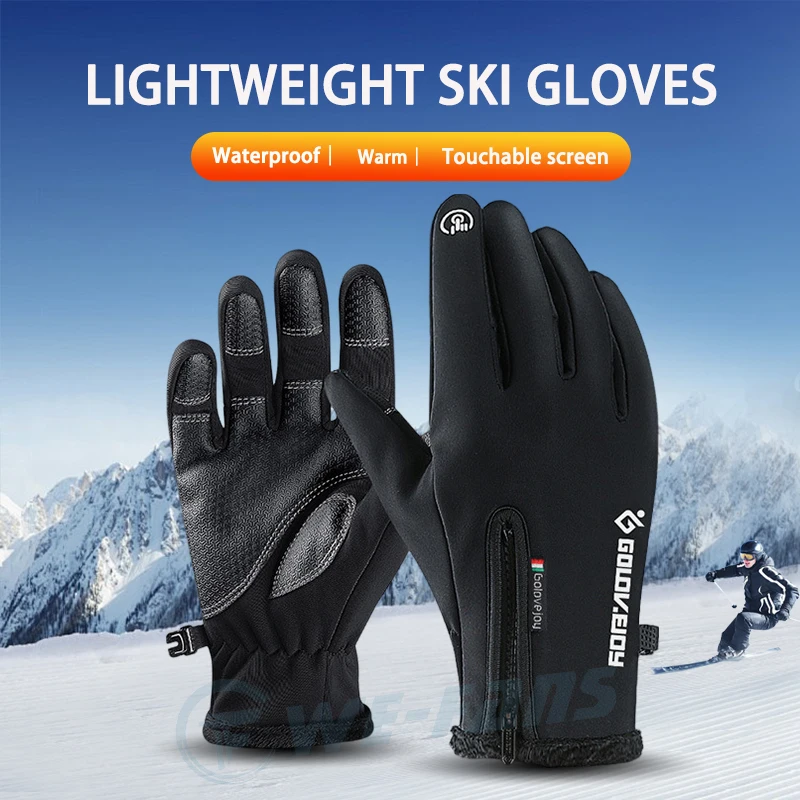 1 Pairs Men Women Winter skiing gloves Touchscreen Non-Slip Unisex Waterproof Windproof Warm Cycling Moto Zipper Sports Gloves