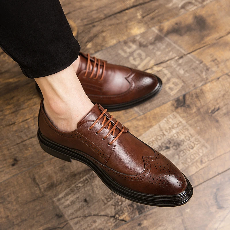 Brogues Leather Shoes Men Classic Men's Dress Shoes 