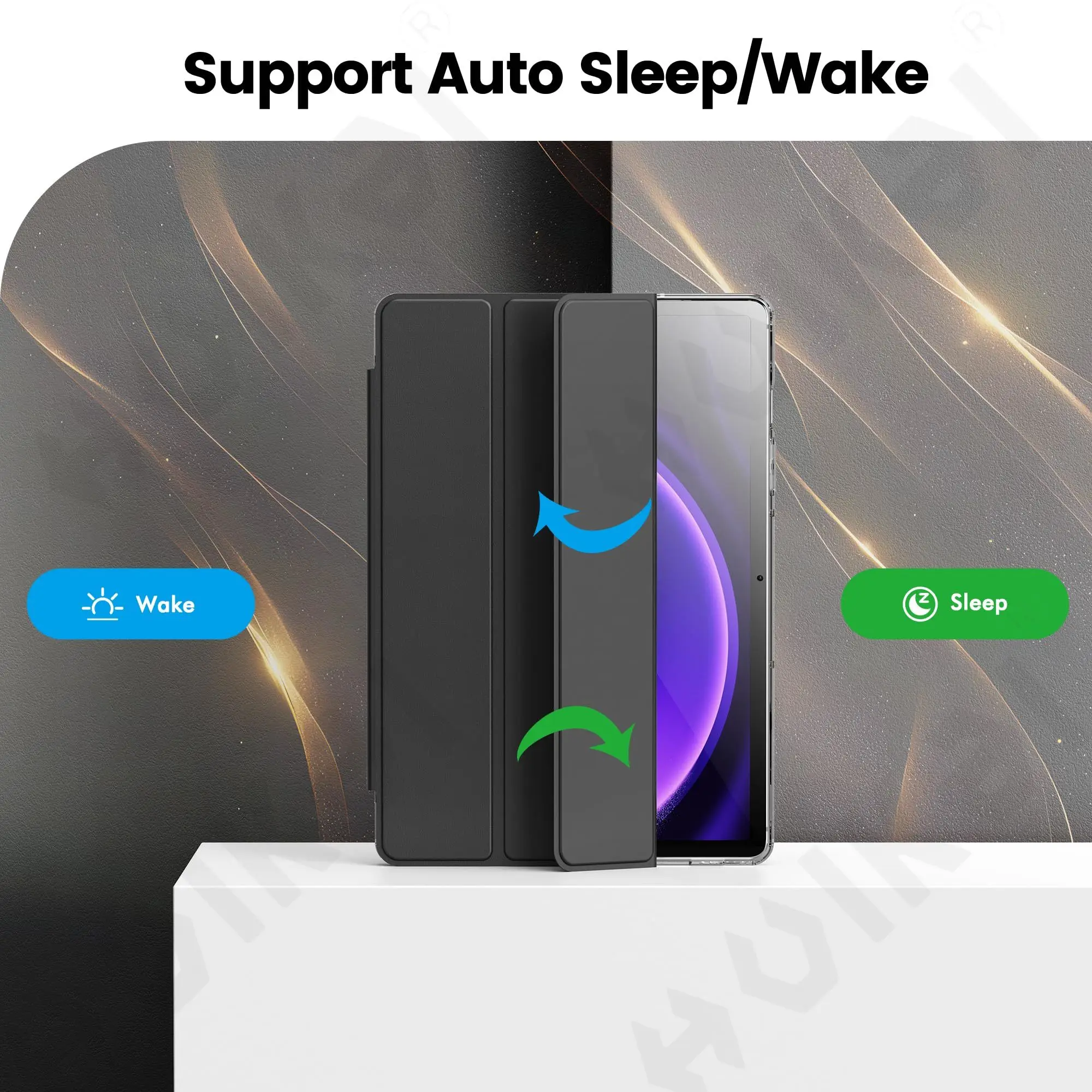 Premium Trifold Silicone Tablet Case with Pencil Holder and Auto Wake/Sleep Feature