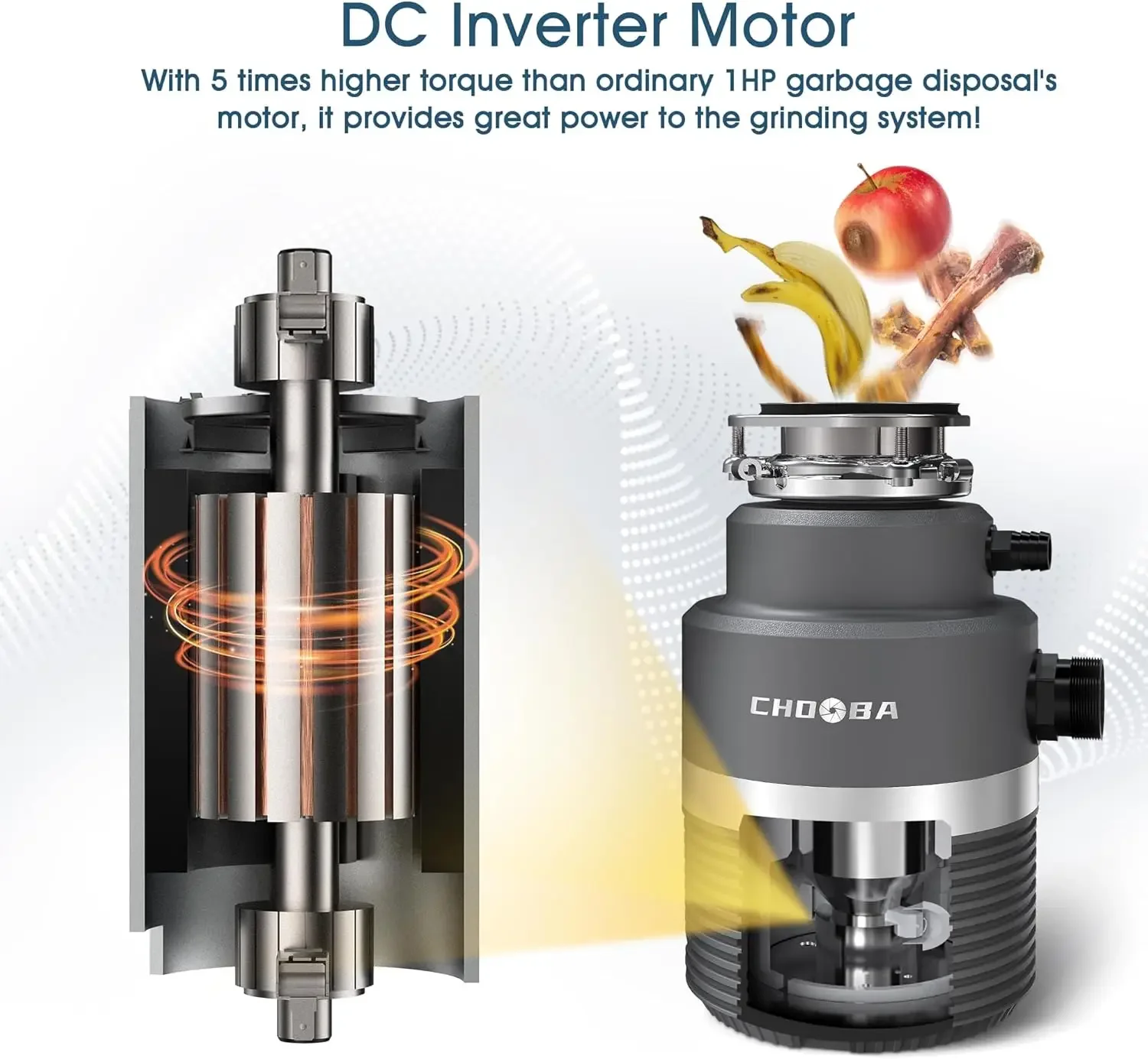 Disposal 1HP, Food Waste Disposal Continuous Feed, Garbage Disposal with Power Cord, Light Gray 6
