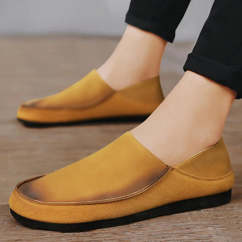 

Лоферы мужские замшевые в стиле ретро, мягкие мокасины ручной работы, повседневная Нескользящая удобная обувь без застежки, классические, весна-лето