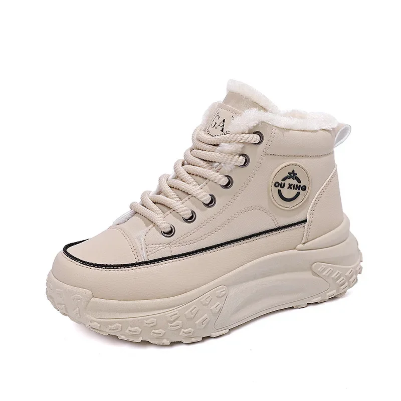 Women's Winter 2023 New Style Flat Boots Fleece Lined Thickened Warm Cotton Shoes High Top Little White Shoes Hx-q037 5