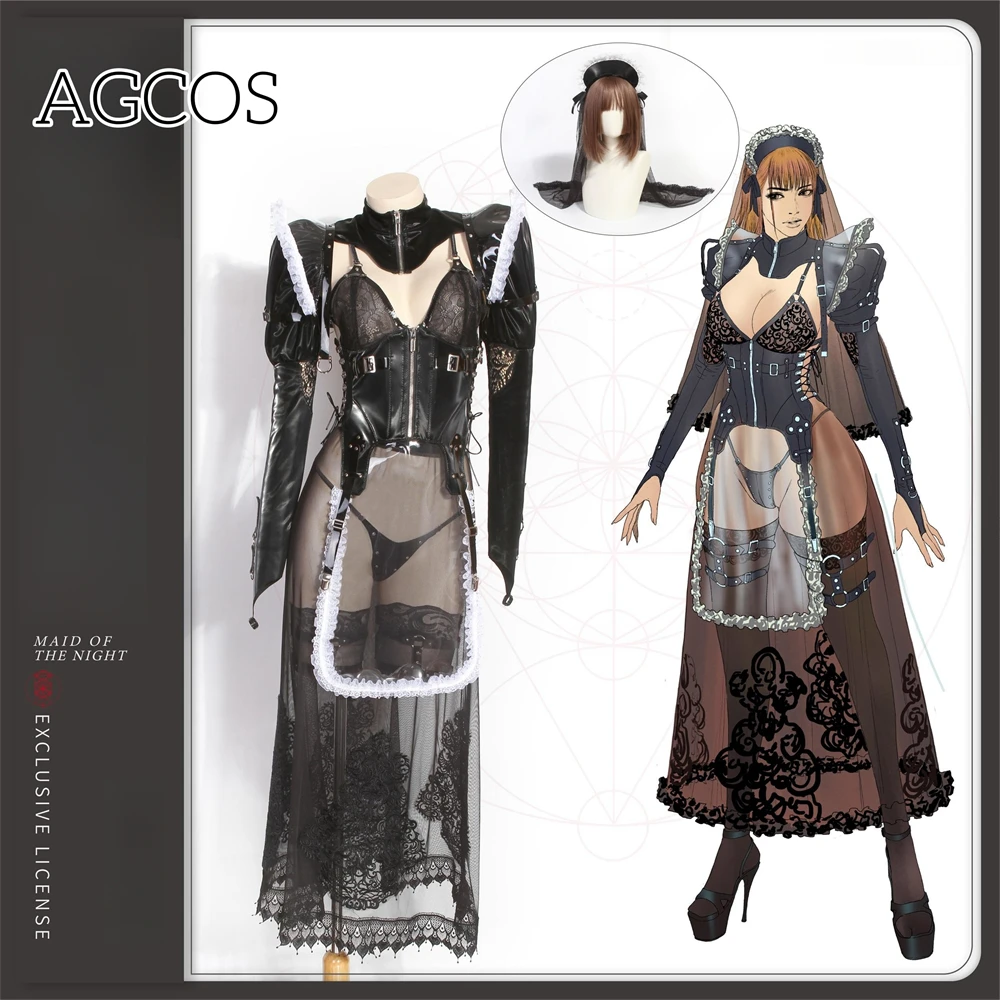 

AGCOS Original Design Midnight Maid Cosplay Costume Jumpsuits Woman Halloween Roleplay Punk PU Dark Maid Dress Sexy Cosplay