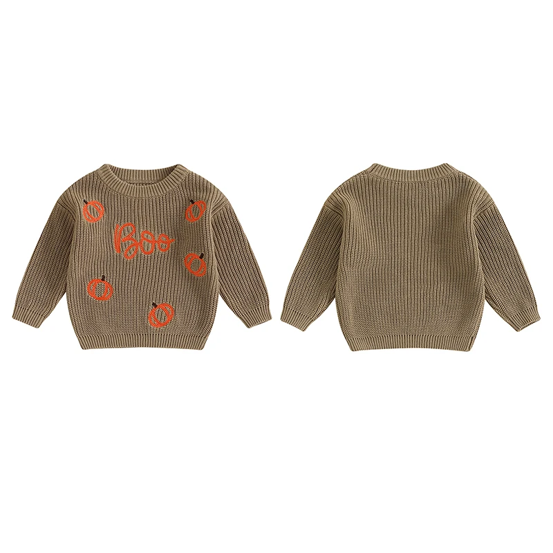 Focus norm 0-3y schöne Jungen Jungen Mädchen Halloween Pullover Langarm Rundhals ausschnitt Kürbis Stickerei Pullover Strick Herbst Tops – Detail 5