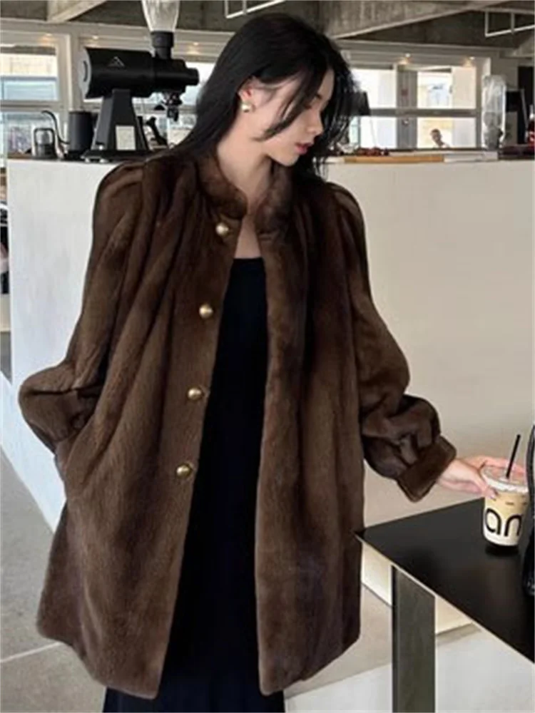 

2023 Winter New Fashion High Quality Mink Fur Coat O Neck Loose Slim Luxury Fur Coat Clothing