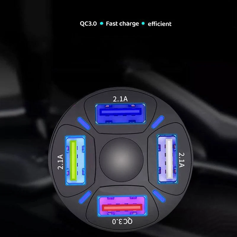 65W USB Car Charger Cigarette Lighter Adapter Car Quick Charge 3.0 For Xiaomi iPhone Samsung USB Fast Charge Socket Power Outlet