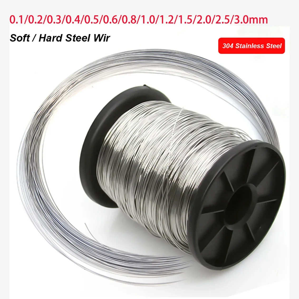 1/5/10/20/50M 304 Stainless Steel Spring Wire Soft/Hard Wire Diameter 0.1 0.2 0.3 0.4 0.5 0.6 0.8 1.0 1.2 1.5 2.0 2.5 3.0mm stainless steel wire,stainless steel spring wire
