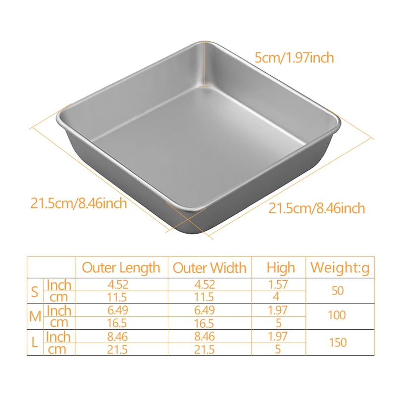 4 6 8 Inch Square Cake Tins Small/Large Aluminum Square Baking Pans 3  Layers Angel Food Cake Pan 10 15 20Cm Brownie Pans