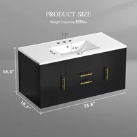 36 Inch Floating Bathroom Vanity with Three Holes Sink, Wall Mounted Cabinet with 2 Storge Cainets Undermount Ceramic Basin 2