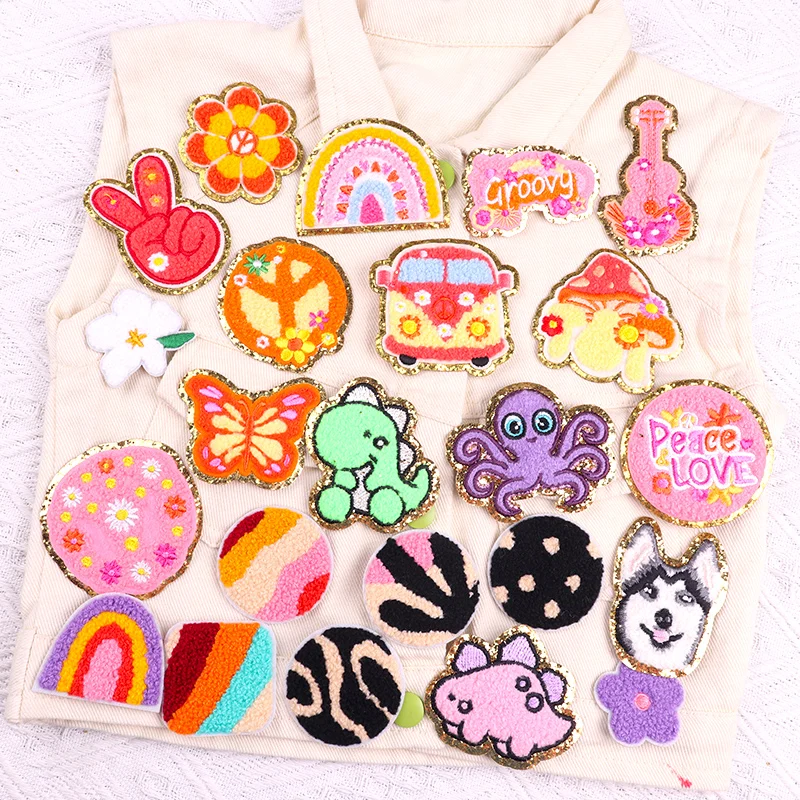 

Новые Мультяшные вышитые нашивки для одежды, нашивки с буквами животных из синели, высококачественные термоклейкие нашивки для украшения джинсов