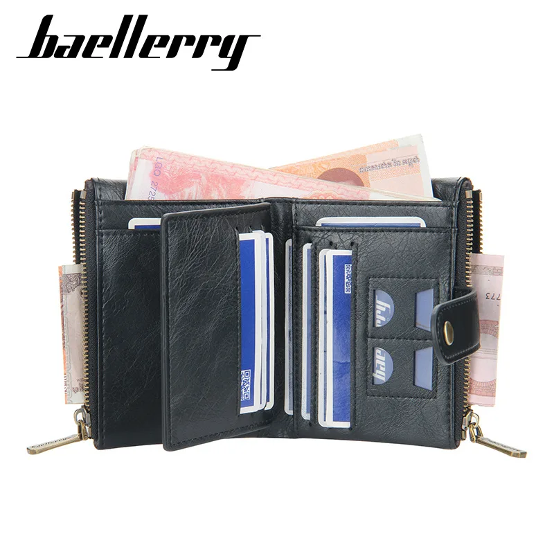 Classics Men RFID Leather Wallet Pocket Double Zipper Moneybag Multi-Function ID Bank Card Holder Coin Purse Male Business Gift