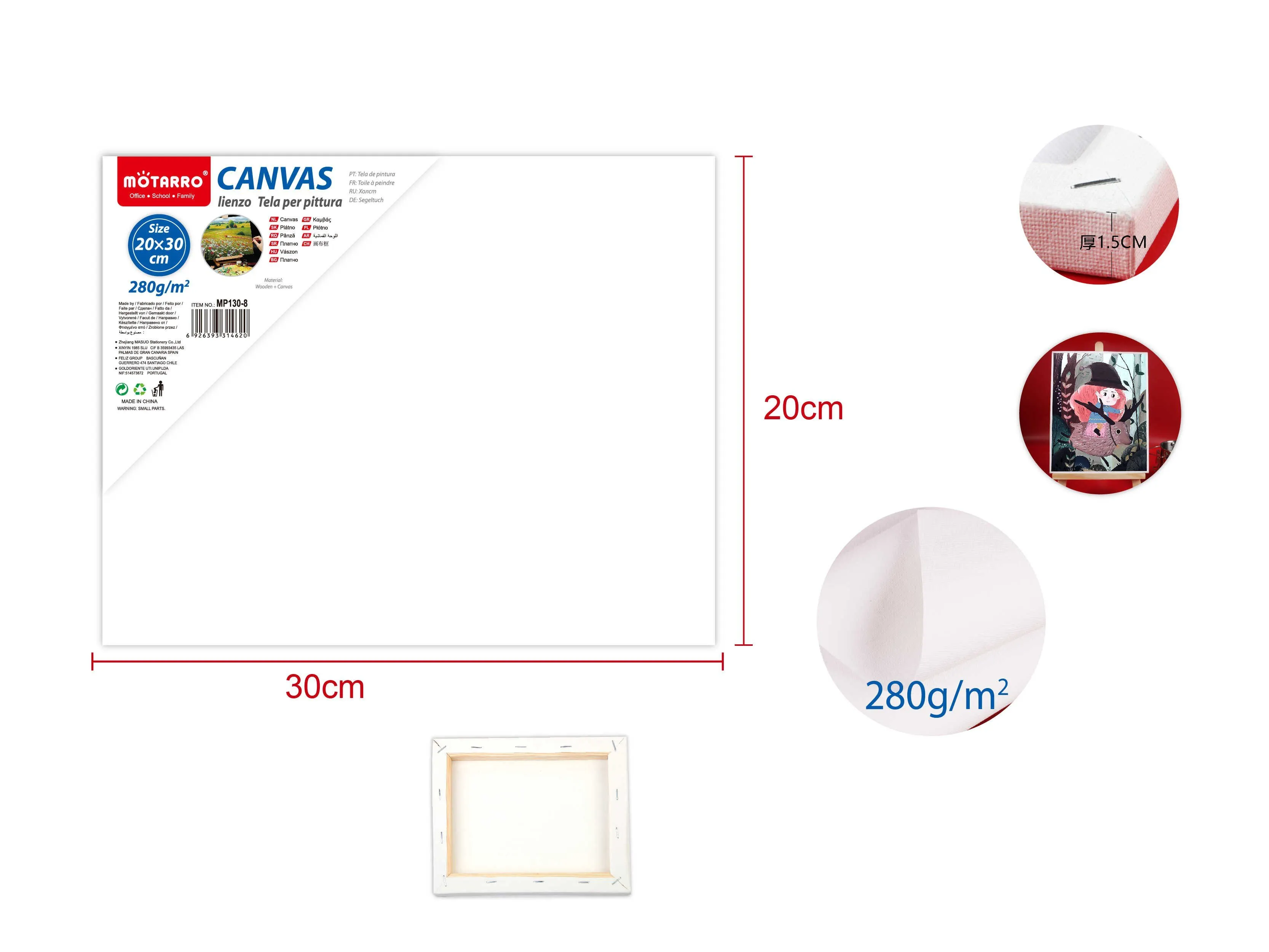 Custom painting canvas MOTARRO 20*30CM Stretched White Cotton Artist Boards for Acrylic Pouring Oil Paint Dry & Wet Art Media