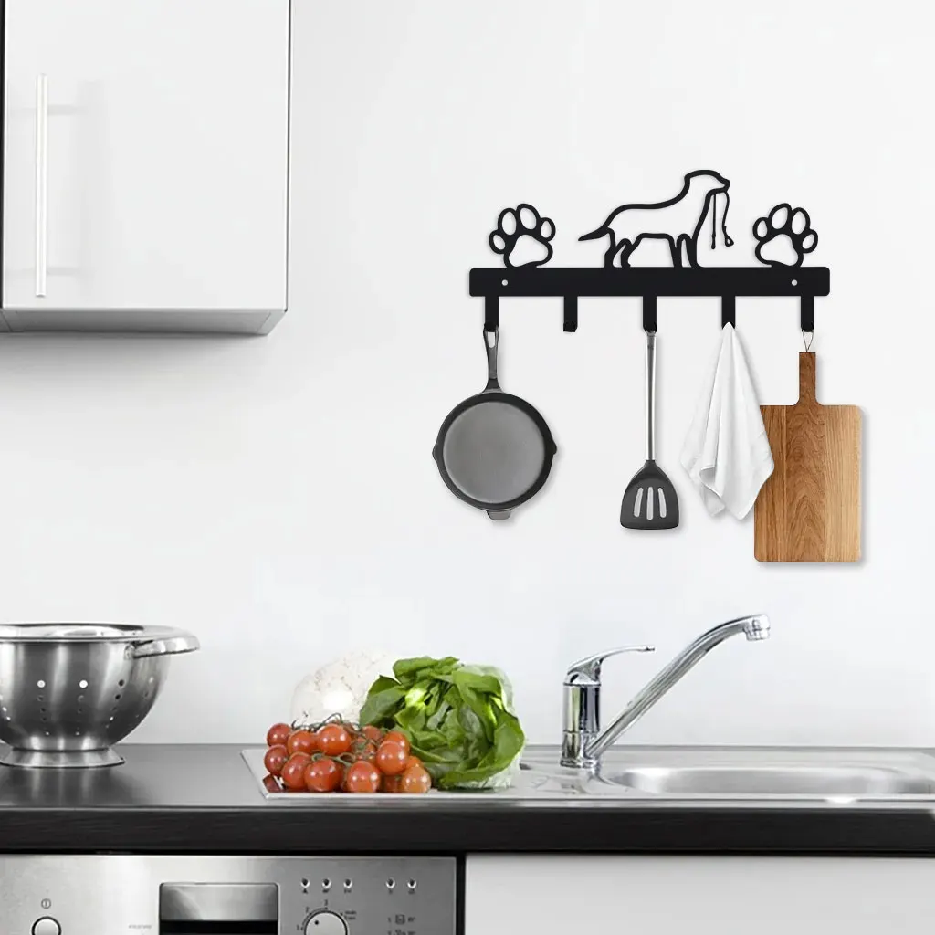 1Pc Metal Paw Pet Dog Hanger 5 Hooks Coat Key Lead Leash Wall Rack Holder Organizer, Towel Rack，Organizer，Storage rack 3