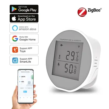 Tuya Zigbee 온도 습도 센서, 실내 습도계 온도계 감지기, LCD 화면, 스마트 라이프 앱 배터리 또는 USB 전원